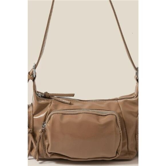 Fame Glossy Faux Leather Multi Pocket Hand Bag - Picture 2 of 3
